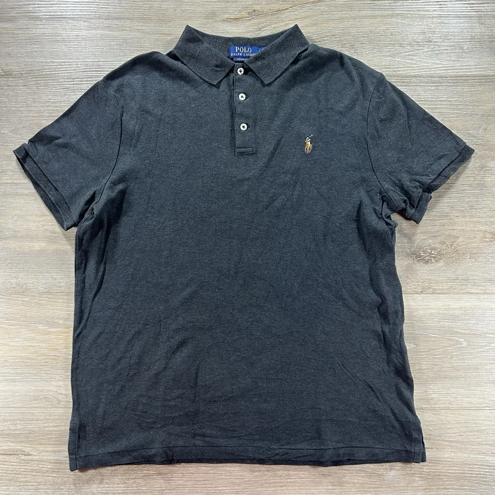 Polo Ralph Lauren Large Custom Slim Fit Flesh Pony Polo Shirt Gray Short Sleeve